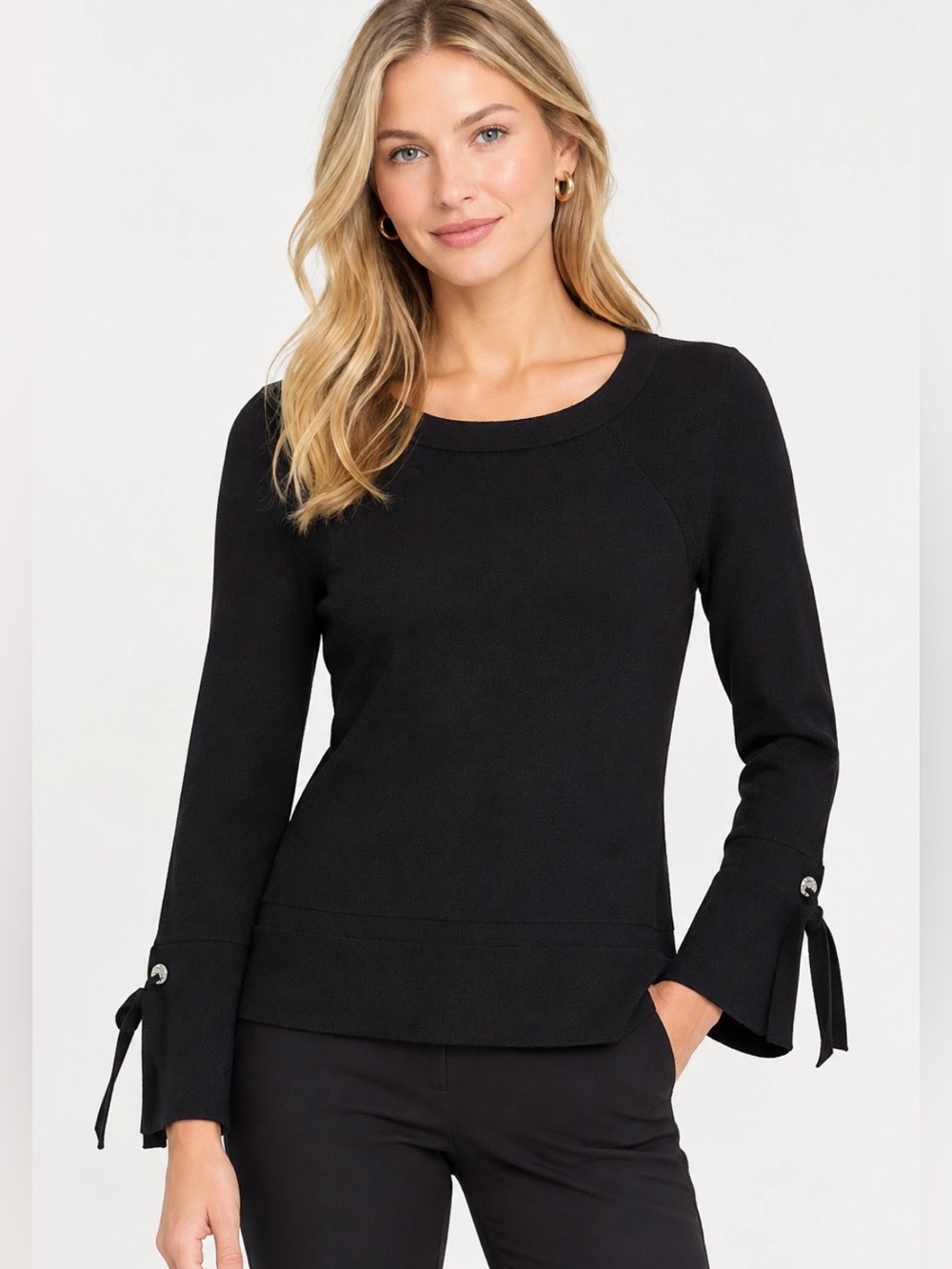 INC International Concepts Black Flare Sleeve Tie Cuff Top size Large